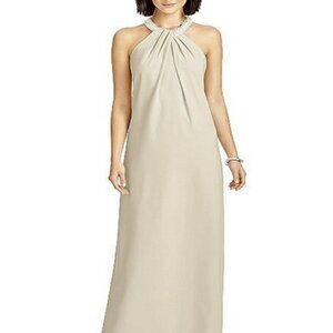 Dessy 2971.....Full Length Crepe Halter Neckline Dress....Palomino...Sz 10
